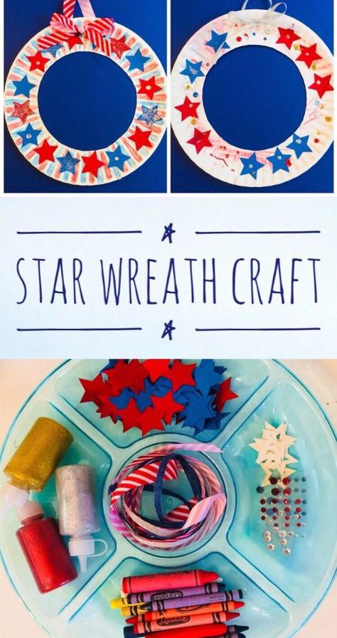 Fourth Of July Crafts For Kids, Summer Preschool Crafts, Wreath Paper, Paper Plate Craft, Star Wreath, Paper Plate Crafts For Kids, 4th July Crafts, Inexpensive Crafts, Summer Craft