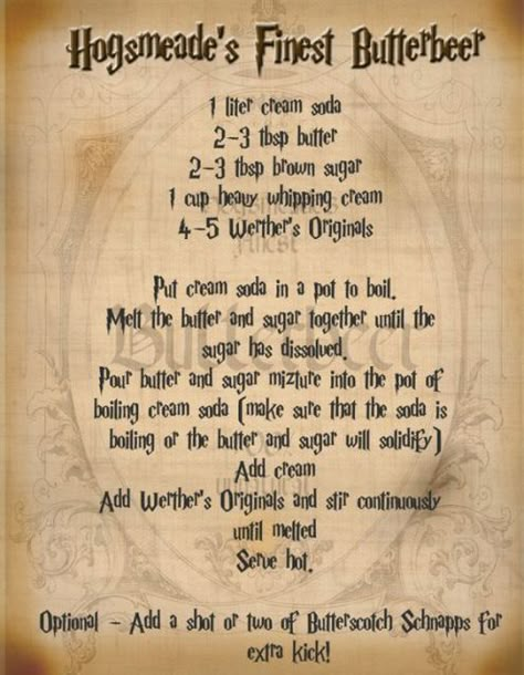 Harry Potter Potions Recipes, Harry Potter Cookbook, Harry Potter Drinks, Harry Potter Butter Beer, Butterbeer Recipe, Kids Birthday Party Food, Potions Recipes, Glume Harry Potter, Harry Potter Potions