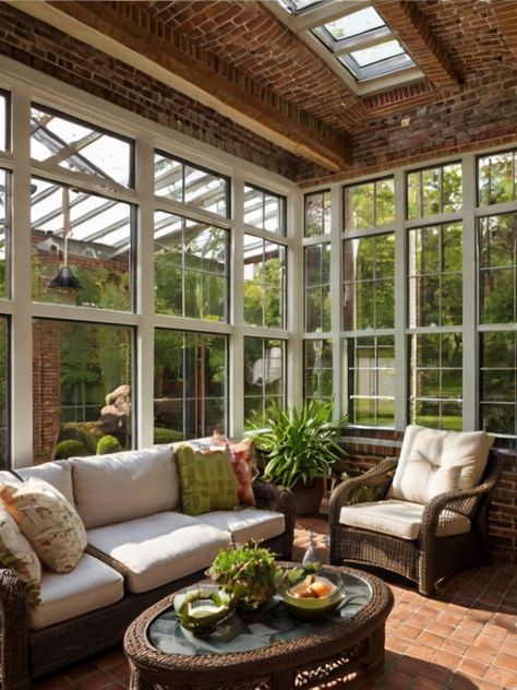 Top 10 Brick Sunroom Ideas: Stylish Design Tips - Homezillo Sunroom With Plants, Outdoor Sunroom Ideas, Brick Sunroom, Enclosed Sunroom Ideas, Season Room Ideas, Sunroom Bedroom Ideas, 3 Season Room Ideas, Sunroom Doors, Small Sunroom Ideas