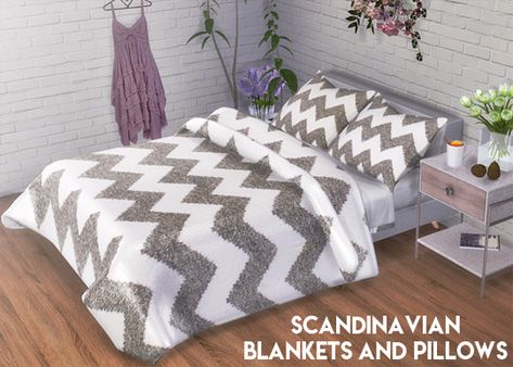 DescargasSims: Scandinavian Blankets and Pillows Comfort>Beds... Scandinavian Blanket, Sims 4 Cc Furniture Living Rooms, Sims 4 Beds, Sims 4 Bedroom, Blankets And Pillows, Sims 4 House Building, Sims 4 Cc Furniture, Bedroom Essentials, Wall Bed