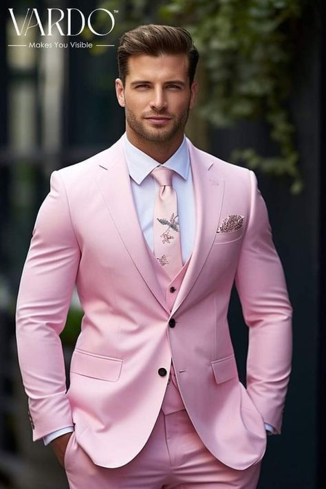 Pink Tuxedo Wedding, Light Pink Tuxedo, Wedding Suit For Men, Navy Tuxedo, Tuxedo Prom, Tuxedo Wedding Suit, Pink Tuxedo, Quinceanera Pink, Dapper Grooms