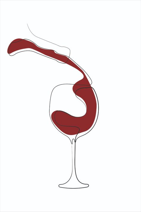 Red Wine Pouring In Glass Red Wine Art, Wine Line Art, Wine Glass Design, Wine Flask, Kitchen Wall Art Printables, Trendy Art Prints, Wine Logo, Wine Glass Designs, Single Line Drawing