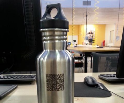 Laser Marking Stainless Steel: I made this @ TechshopUsing the laser cutter @ Techshop Chandler I was able to personalize my own drinking bottle. I customized it with my name and employer's logo. Which was smart, the first day I took it to work everybody wanted one. Cnc Projects, Laser Marking, Drinking Bottle, Drink Bottles, First Day, My Name, Homemade Recipes, Reusable Water Bottle, To Work