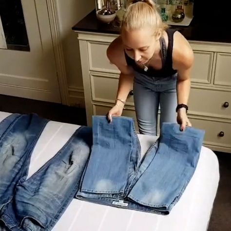 These clothes folding hacks are showing us we’ve been doing it wrong all along - Good Morning America Folding Hacks For Travel, Dress Folding Hacks, Baby Clothes Folding Hacks, Clothes Folding Hacks, Dress Folding, Fold Pants, How To Fold Jeans, How To Fold Pants, Folding Jeans