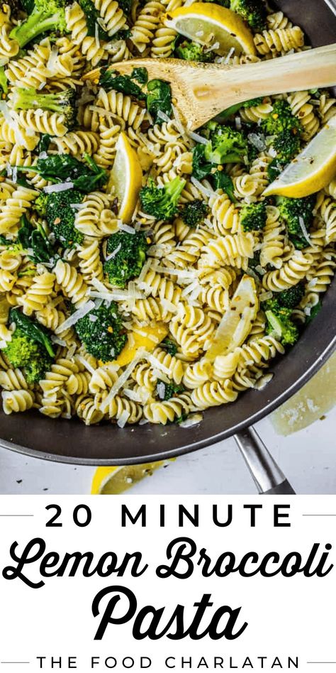 20 Minute Broccoli Lemon Pasta Skillet from The Food Charlatan. This easy broccoli pasta recipe is the perfect easy weeknight meal. It's made with the simplest ingredients but definitely isn't lacking in flavor. It's healthy and a delicious dinner. Pasta with broccoli seasoned with garlic, lemon, and red pepper to make it tasty. Lemon broccoli pasta is one of my favorite easy pasta recipes! It takes a quick 15 minutes and is very kid friendly. A great recipe for summer! Mediterranean Broccoli Recipes, Easy Broccoli Pasta, Lemon Broccoli Pasta, Lemon Broccoli, Broccoli Lemon, Broccoli Pasta Recipe, Quick Pasta Dishes, Pasta Skillet, The Food Charlatan