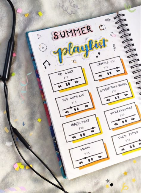 Playlist Diary Ideas, Bts Playlist Cover, Playlist Journal Ideas, Bts Journal Ideas Without Pictures, Bts Notebook Ideas, Playlist Drawing Ideas, Bts Scrapbook Ideas, Bts Diary Ideas, K Pop Journal Ideas