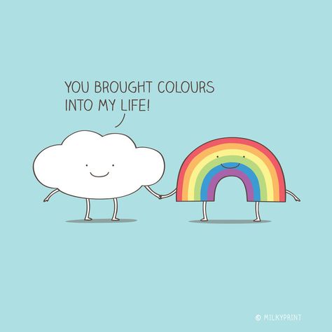 Punny Cards, Funny Food Puns, Love Puns, Rainbow Connection, Cute Puns, Pun Card, Rainbow Cloud, Funny Illustration, Funny Doodles