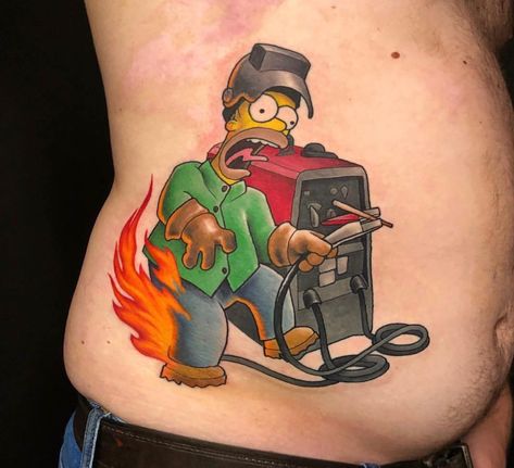 Ironworkers Tattoo, Welder Tattoo, Welding Helmet Designs, Welding Tattoo, Tea Tattoo, Simpsons Tattoo, 12 Tattoos, Best Tattoo Ever, Epic Tattoo