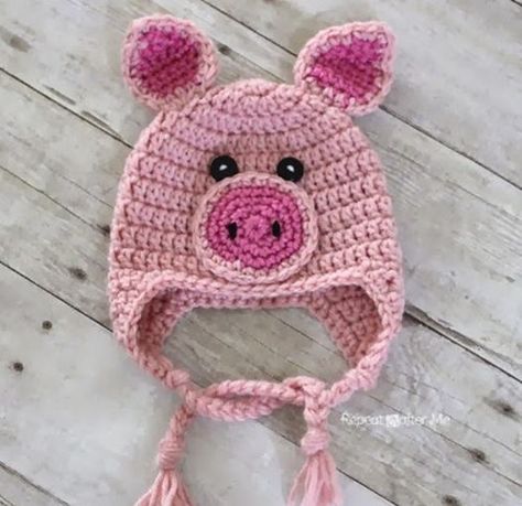 40 Free Crochet Animal Hat Patterns Crochet Pig Hat, Kids Animal Hats, Pola Topi, Crochet Character Hats, Crochet Animal Hats, Repeat Crafter Me, Crochet Pig, Crochet Kids Hats, Crocheted Hat