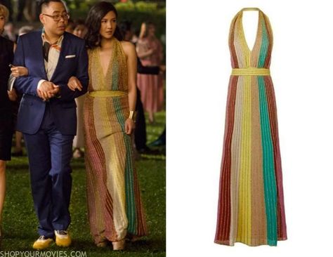 Crazy Rich Asians: Rachel’s Gold Striped Halter Dress – Shopyourmovies Crazy Rich Asians Dress, Rich Asians Outfits, Crazy Rich Asians Outfits Ideas, Crazy Rich Asians Outfits, Rachel Chu, Crazy Rich Asians, Crazy Rich, Asian Outfits, Gold Stripes