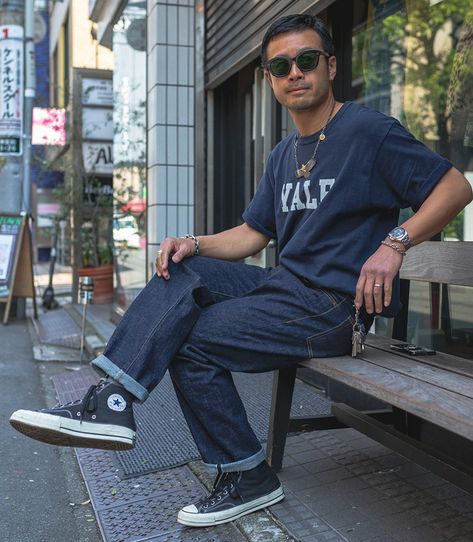 Indigo Jeans Outfit Men, Indigo Jeans Outfit, Salvage Denim, Japanese Street Fashion Men, Denim Outfit Men, Jeans Outfit Men, Indigo Jeans, Denim Wear, Vans Style