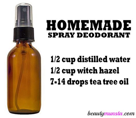 Learn how to make your own homemade spray deodorant with tea tree oil to fight bad odor and keep your underarms fresh and clean! Spray deodorants are so easy to make! All you need is distilled water, essential oils and a liquid ingredient to emulsify the essential oils. For this recipe, I’m using witch hazel … Diy Deodorant Spray, Essential Oil Deodorant, Spray Deodorant, Deodorant Recipes, Diy Deodorant, Homemade Deodorant, Diy Kosmetik, Homemade Lotion, Bad Odor