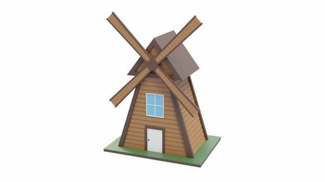 Windmill 3D model that I made using Blender. This model uses the metalness workflow and PBR textures. #sketchfab #blender #3D #farm #windmill #building Windmill Blades, Farm Windmill, Simple Lighting, Blender 3d, Door Window, Low Poly, Png Format, Make And Sell, The Source