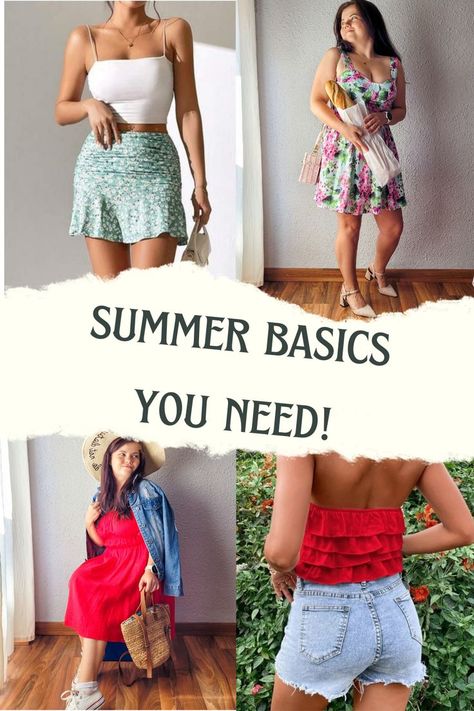 Best summer fashion basics you need! You need these summer fashion essentials. Did you find your summer fashion essentials? Me neither but I am going to tell you all the summer staple pieces you must have in your wardrobe. We cannot forget about adding some trend pieces as well. Do you know what is in trend this summer? If not, do not worry, I will update you on some of the cutest trends that I am living for as well! Read the blog post and follow for more! Summer Holiday Fashion, Holiday Style Summer, Fashion Staples, Summer Packing, Simple Summer Dresses, Fashion Basics, Summer Basics, Fashion Closet, Fashion Articles