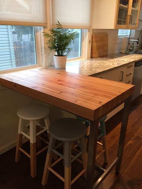 Butcher Block Counter Extension, Butcher Block Seating, Counter Top Extension Ideas, Kitchen Counter Extension, Butcher Block Breakfast Bar, Kitchen Counter Extension Ideas, Counter Extension Ideas, Butcher Block Peninsula, Small Butcher Block Island