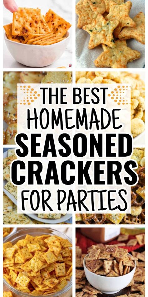 The best seasoned crackers recipes for easy party snacks! 19 super simple homemade snack crackers with so many yummy seasonings! From everything bagel, chex mix and seasoned saltines to spicy firecracker, savory Ritz and ranch seasoned crackers recipes to make for your next get together. Zesty Party Crackers, Alabama Crackers Recipe Easy, Things To Do With Saltine Crackers, Clubhouse Cracker Recipes, Simple Snack Mix Recipes, Pepper Crackers Recipe, Spice Saltine Crackers, Crackers Recipe Appetizers, Crackers With Seasoning