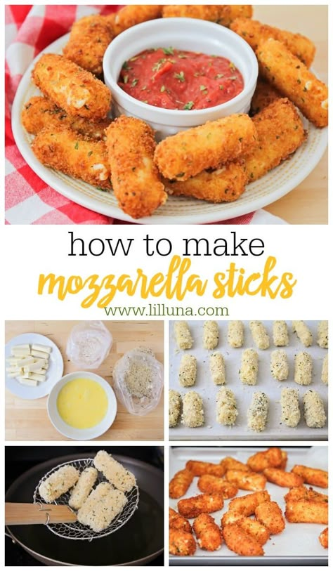 Everyone is obsessed with these gooey homemade Mozzarella Sticks, breaded with a flavorful coating and fried to golden perfection. #mozzarellasticks #appetizer #appetizerrecipe #bites Resep Makanan Beku, Homemade Mozzarella Sticks, Mozzarella Sticks Recipe, Homemade Mozzarella, Resep Pasta, Homemade Appetizer, Crockpot Healthy, Mozzarella Sticks, Fried Foods