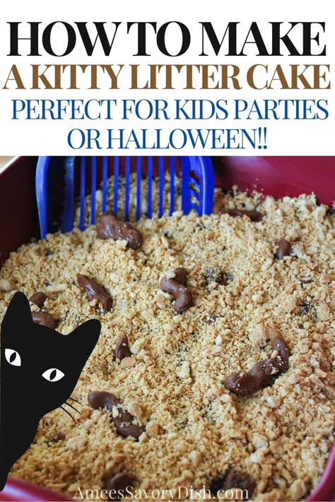 Cat Litter Box Cake Halloween Party, Litter Box Cake Halloween Parties, Halloween Litter Box Cake, Halloween Kitty Litter Dessert, Litter Box Dessert, Kitty Litter Cake Halloween, Cat Litter Cake Recipe, Cat Litter Dessert, Litter Box Cake Recipe