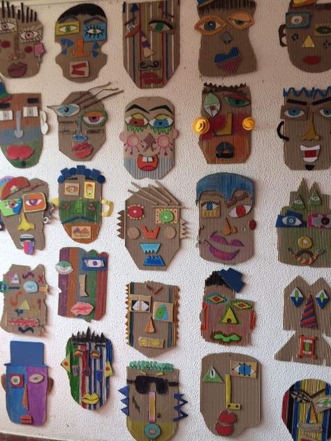 Art Projects With Cardboard, Classroom Art Projects, Elementary Art Projects, Cardboard Art, School Art Projects, Middle School Art, Camping Crafts, Camping Art, Art Workshop