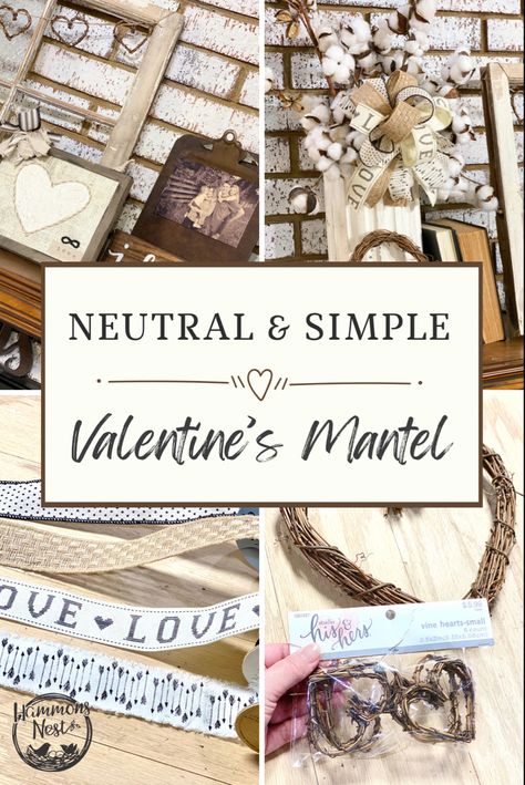 Valentine Mantle Decor, Neutral Valentines Decor, February Decor, Rustic Valentine Decor, Farmhouse Valentine Decor, Saint Valentin Diy, Valentines Bricolage, Diy Valentine's Day Decorations, Rustic Valentine