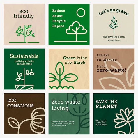 Green Social Media Template, Earth Day Social Media Posts, Eco Branding Design, Eco Graphic Design, Sustainability Branding, Earth Branding, Green Social Media, Eco Branding, Earth Tone Design