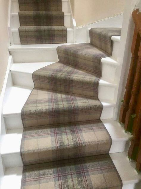 Fabulous installation of Axminster carpets Myth and Moor tartan we fitted a few years back The carpet was dry laid prior to fitting then bound down the sides then fitted as runners on the stairs. Fitted by the carpet emporium   #stairs #staircase #tartan  #stairway #homeideas #carpet #masterfitting #carpets #flooring #stairrunner #axminstermythandmoor #plaid #axminster Tartan Plaid Carpet, Tartan Stair Runner, Plaid Stair Runner, Tartan Stair Carpet, Stairway Runners, Landing Carpet, Old Staircase, Cabin Stairs, Stair Carpets