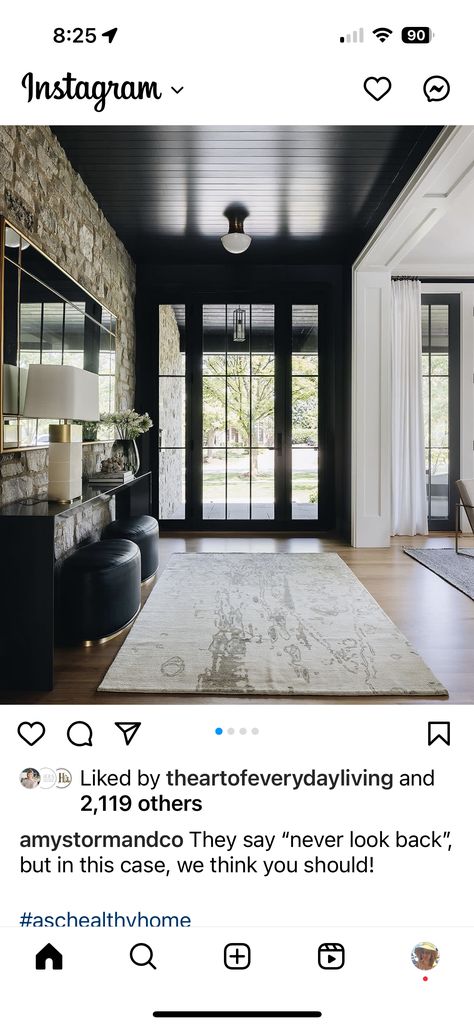 2/2 black trim and ceiling in entry Black Ceiling And Trim, Black Beadboard Ceiling, Black Accent Ceiling, Black Hallway Ceiling, Living Room With Black Trim, Farmhouse Molding And Trim, Black Ceiling Bathroom, Black Baseboards And Trim, Black Moldings And Trim