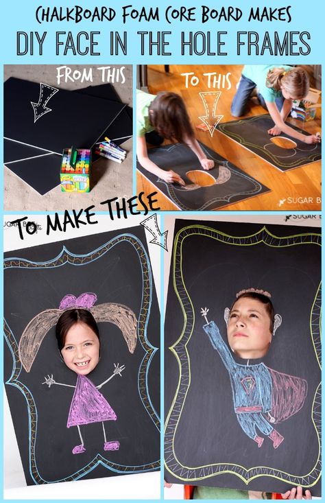 Should have done this with Native Americans, explorers etcetera.... DIY Chalkboard Face In the Hole - Sugar Bee Crafts Face In The Hole Board, Chalkboard Party, Face In Hole, Diy Chalkboard, Bee Crafts, Foam Board, Art Plastique, Girl Scouts, Diy For Kids