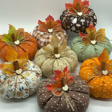 Welcome To Pumpkin World In My Closet You Can Find Different Ones. Choose Your Favorite One When You Purchase Please Let Me Know The Style Number Of The Pumpkin They Are Approximately 4.5" Diameter I Hope You Enjoy Them! Ornies And Bowl Fillers, Stuffed Fabric Pumpkins, Pumpkin World, Cloth Pumpkins, Primitive Fall Decorating, Whimsical Pumpkins, Handmade Pumpkins, Fall Farmhouse Decor, Fall Pumpkin Crafts