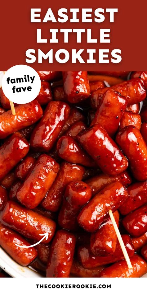 Little Smokies Recipe - The Cookie Rookie® The Cookie Rookie Recipes, Stovetop Lil Smokies, Lol Smokies, Smoked Little Smokies, Smokies Recipe Dinners, Little Smokies Recipes Stovetop, Lil Smokies Recipes Stovetop, Little Smokies Recipes With Grape Jelly, Bbq Smokies