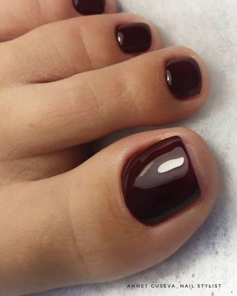 Dark Red Pedicure Toenails, Wine Pedicure, Dark Red Pedicure, Pedicure Red Toenails, Dark Red Toe Nails, Brown Pedicure, Nail Paint Colors, Red Toe Nails, Nail Paint Ideas