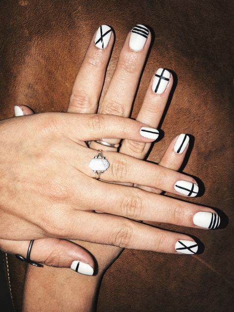 Nail Art For Men Black And White, Male Nail Designs Black, Black And White Nails Men, Black Lines On Nails, Nails Black Lines, Nails With Black Lines, Masculine Nails, Nail Men, White Short Nails