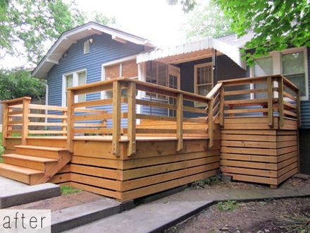 Horizontal Deck Skirting Ideas, How To Build A Floating Deck - End .. Deck Skirting Ideas, Wooden Deck Designs, Horizontal Deck Railing, Skirting Ideas, Deck Skirting, Deck Railing Design, Wooden Deck, Porch Railing, Deck With Pergola