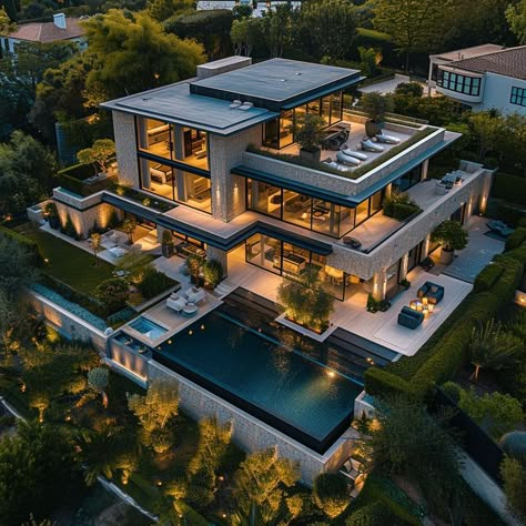 Modern Rich House, Big Luxury Houses, Luxury Modern Homes Exterior, Modern Luxury House Design, Massive House, Dark Modern House, Dream House Pictures, Architecture Design Process, Mansion Exterior