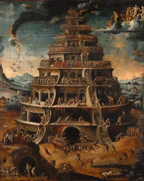 The painting is about the Tower of Babel. The story is from the Bible, and it tells how the people of the world tried to build a tower to reach heaven ->> more details in ai-img-gen.com Babel Tower, Tower Of Babylon, The Tower Of Babel, Dads Room, Failed Attempt, Gardens Of Babylon, Tower Of Babel, Biblical Art, Book Aesthetics