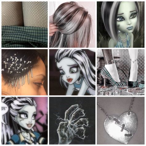 Frankie Stein Moodboard, Monster High Frankie Makeup, Monster High Frankie Stein Outfits, Frankie Stein Aesthetic Outfit, Frankie Monster High Aesthetic, Monster High Frankie Stein Aesthetic, Frankie Stein Outfits, Frankenstein Monster High, Frankie Stein Makeup