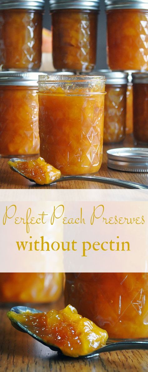 This simple peach preserves recipe does not contain pectin, allowing the taste of fresh peaches to take center stage. Homemade Peach Preserves, How To Make Peach Preserves, Peach Preserves Recipe Canning, Peach Marmalade Recipe, Fresh Peach Jam, Peach Preserves Recipe, Jam Without Pectin, Peach Cobbler Muffins, Peach Jam Recipe