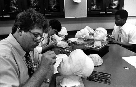 Mortuary science students at Miami-Dade Community College North Campus working in a postmortem restorative art class - Miami, Florida Gallows Humor, North Campus, Miami Dade, Science Student, Character Sketches, Community College, Thought Provoking, Art Classes, Science