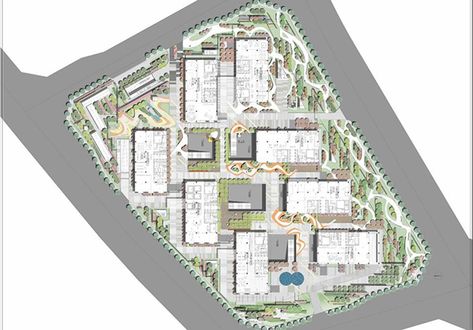 Xiaomi Campus Headquarters | Locus Associates Urban Housing Masterplan, College Campus Layout, Campus Planning Architecture, Campus Design Architecture, Site Plan Design, Folding Architecture, Architecture Design Presentation, Campus Design, Urban Housing