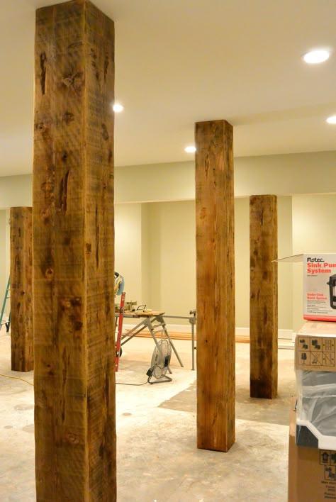 custom Beme wraps around basement steel support columns Basement Layout, Support Columns, Man Cave Basement, Basement Apartment, Small Basements, Basement Makeover, Man Cave Home Bar, Basement Ceiling, Basement Walls