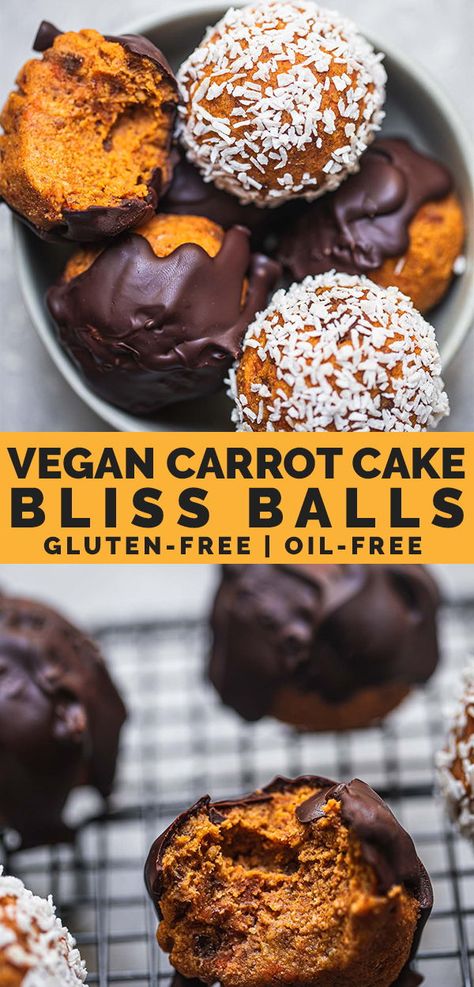 Vegan Carrot Cake, Oil Free Vegan Recipes, Vegan Snack Recipes, Vegan Carrot Cakes, Snack Bites, Healthy Vegan Snacks, Bliss Balls, No Bake Snacks, Bake Desserts