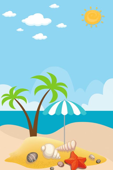 Summer Cartoon Seaside Background Summer Season Illustration, Summer Season Cartoon, Summer Cartoon Wallpaper, Summer Season Images, Seaside Background, Wallpaper Backgrounds Summer, Backgrounds Summer, Summer Umbrella, Beach Cartoon