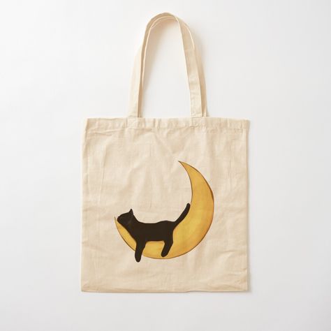 Get my art printed on awesome products. Support me at Redbubble #RBandME: https://www.redbubble.com/i/tote-bag/Moonlight-Cat-Cute-Aesthetic-Feline-Friend-Cat-Lover-Kitten-Moon-by-Maviartig/160709828.P1QBH?asc=u Tote Bag Cat Design, Tote Bag Ideas Paint, Aesthetic Tote Bag Design, Totebag Painting, Tote Bag Painting Ideas, Totebag Aesthetic, Clothes Painting, Bag Painting, Cat Tote Bag