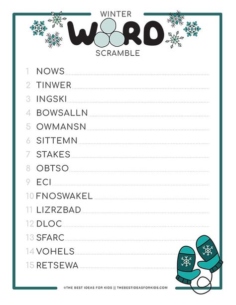 Word Scramble Winter Word Scramble Games For Adults, Snow Worksheets, Winter Snow Crafts, Winter Activity Sheets, Activities Nursing Home, Snow Day Activities For Kids, Word Scramble For Kids, School Program Ideas, Winter Activity For Kids