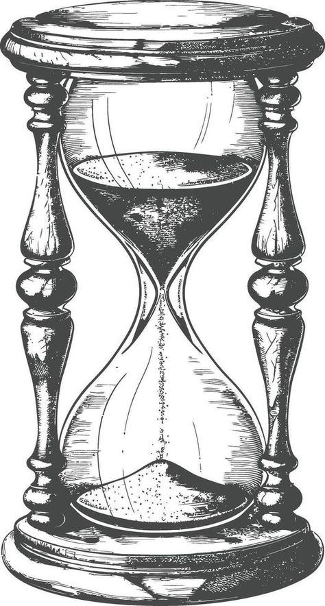 hourglass with engraving style black color only Sandglass Drawing, Hourglass Art Design, Hourglass Sketch Drawings, Hour Glass Drawing Easy, Hourglass Reference, Hourglass Tattoo Stencil, Hourglass Drawings, Hourglass Sketch, Hourglass Painting