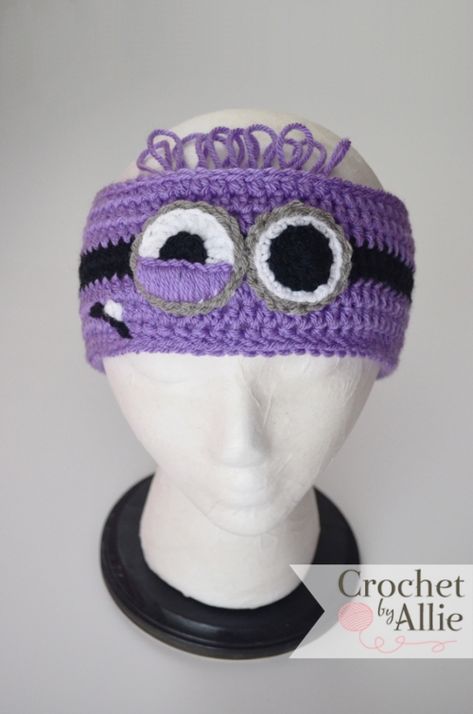 Purple Minion Headband | Crochet By Allie Minion Headband, Minion Love, Purple Minion, Crochet Minion, Minion Pattern, Purple Minions, Color Wars, Crochet Beautiful, Minion Crochet