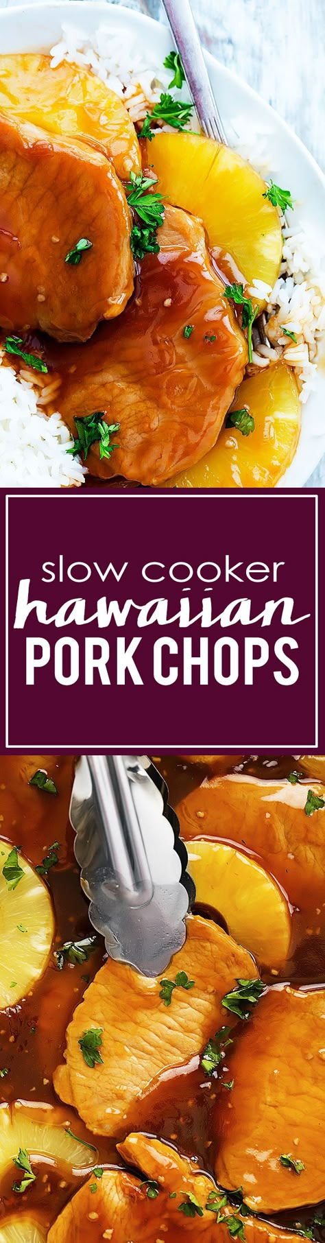 Slow Cooker Hawaiian Pork Chops | Creme de la Crumb Hawaiian Pork Chops, Hawaiian Pork, Desserts Cheesecake, Crock Pot Food, Recipes Pork, Glazed Pork Chops, Hispanic Kitchen, Slow Cooker Pork Chops, Glazed Pork