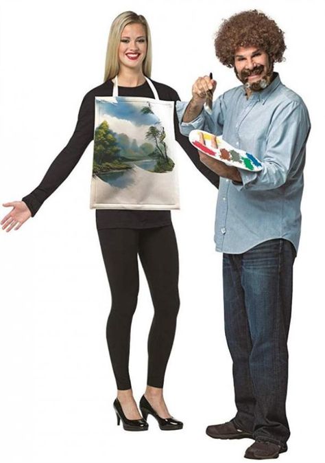 Bob Ross and painting couples costume Bob Ross Costume, Pun Costumes, Painting Costume, Halloween Costume Puns, Funny Couple Costumes, Paint Pallet, Halloween Parejas, Best Couples Costumes, Trio Halloween Costumes