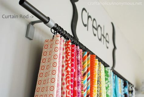 Fabric Storage Ideas - "Sew it, Win it, Build it" from P4P - Patterns for Pirates Cute Craft Ideas For Your Room Wall Art, Display Fabric Ideas, Fabric Sample Storage, How To Store Leggings, Scarf Hanging Ideas, Storing Fabric Ideas, Organize Leggings, Fabric Sample Display, Legging Storage