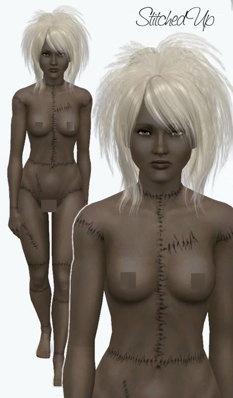 Mod The Sims - Stitched Up - Non-Default Frankenstein Skin for Females.. A good extra detail for my halloween look Sims 4 Cc Goth, Stitch Costume, Sims 3 Mods, Sims 4 Anime, Mod Vintage, Sims 4 Game, Body Makeup, Sims 4 Cc Finds, Sims 4 Clothing